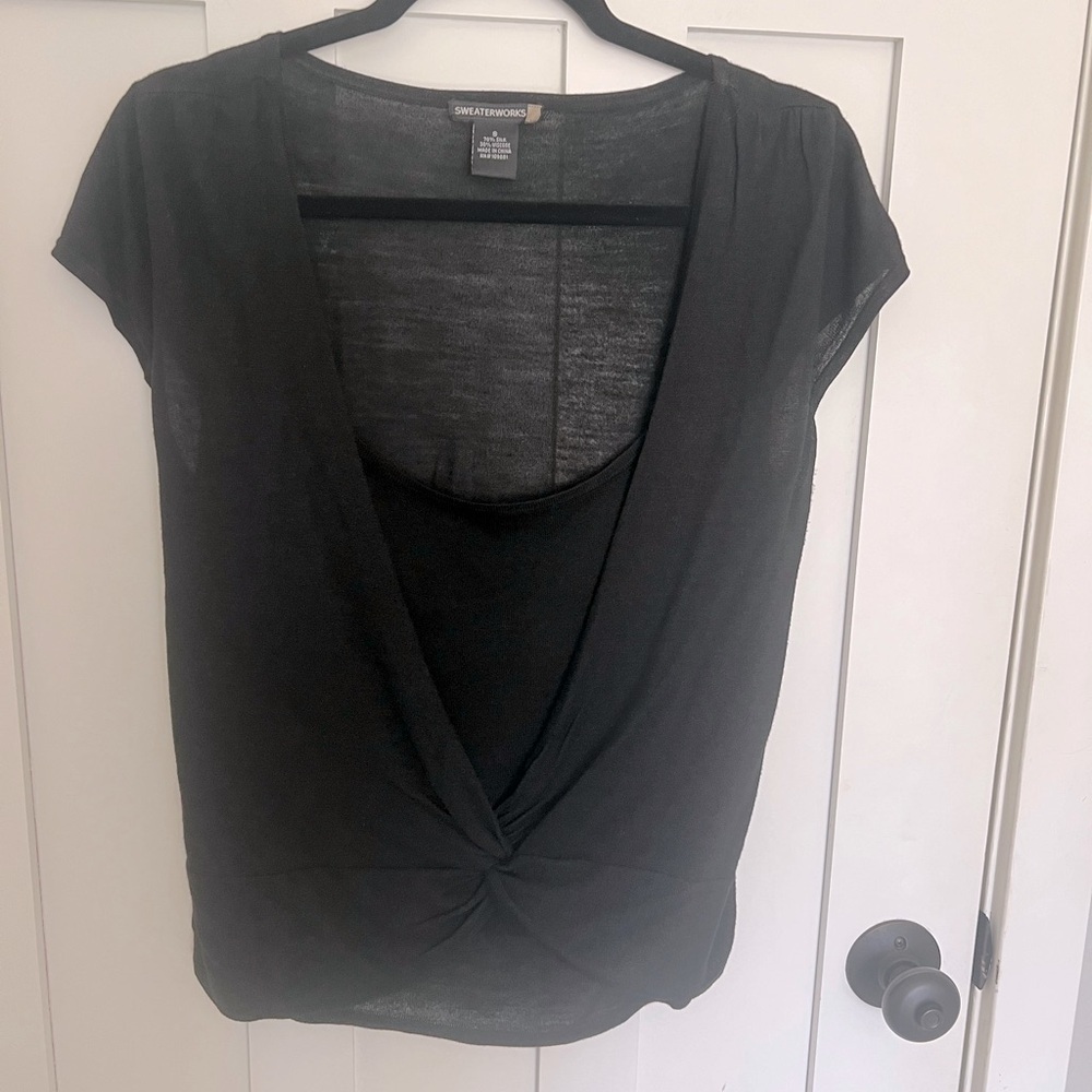 Sweaterworks Short Sleeve Twist front Cardigan With Cami Size S Silk Viscose